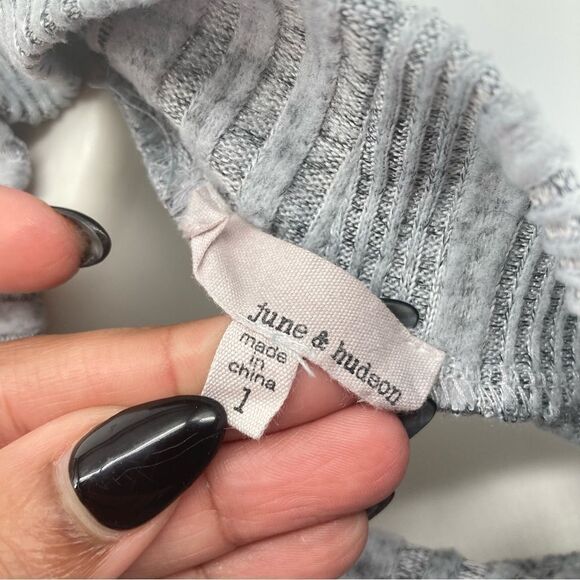 June & Hudson Gray Mock Neck Ribbed Soft Tie Front Knit Top Large - Picture 8 of 12